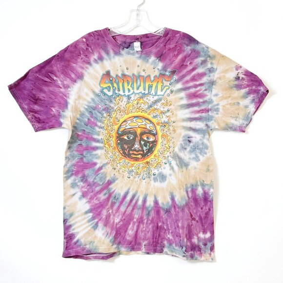 Sublime Unisex Graphic Logo Band T-Shirt Tie Dye Multi Color Sun Waves Fire sz L - Picture 1 of 7